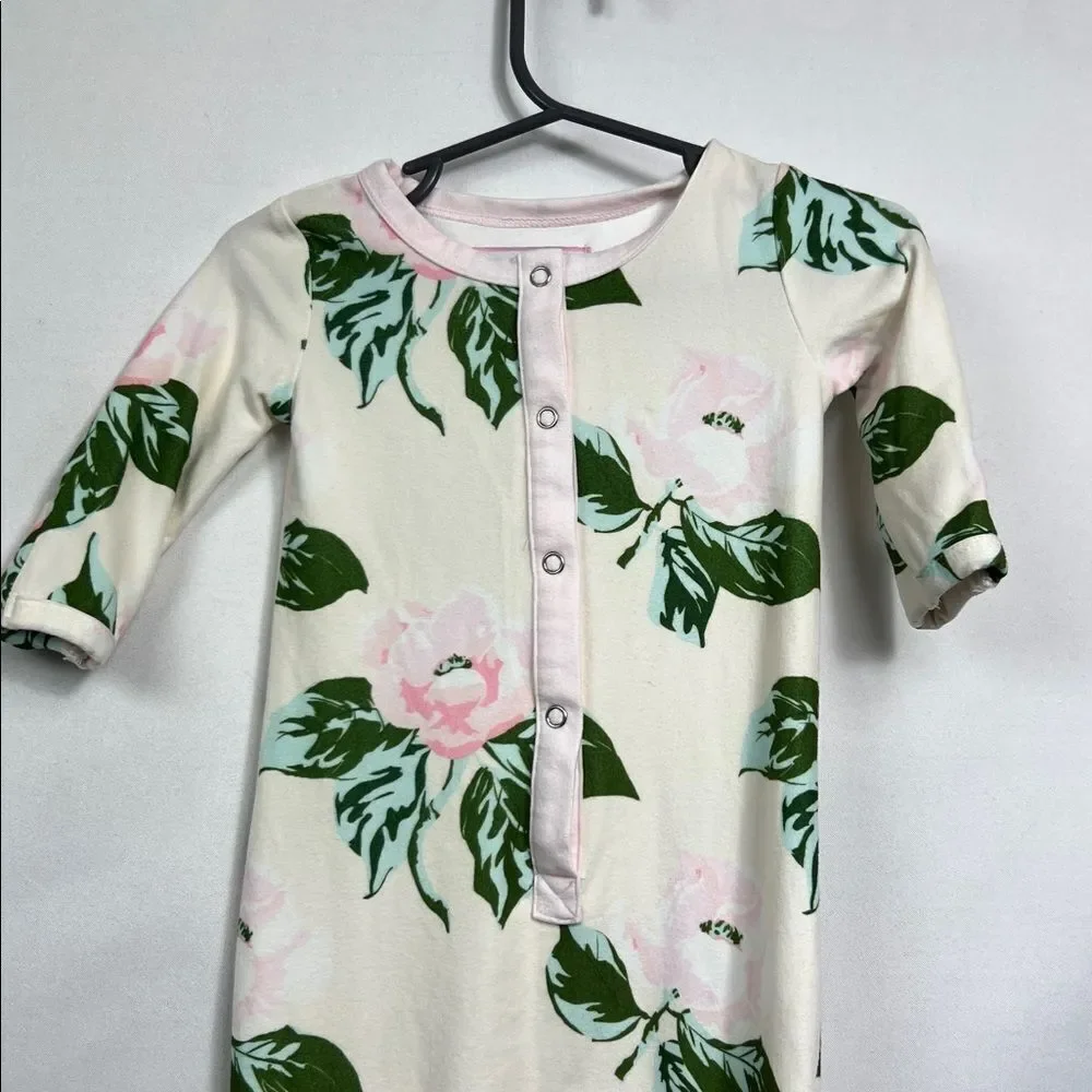 Sweet Honey Cream and Pink floral sleep gown with ruffle bottom size 6 months